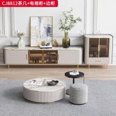 千匠一品 意式轻奢风格 岩板+环保中纤板+不锈钢 时尚极简茶几 电视柜 边柜组合CJ8812-J