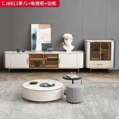 千匠一品 意式轻奢风格 岩板+环保中纤板+不锈钢 时尚极简茶几 电视柜 边柜组合CJ8812-J