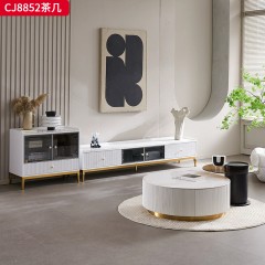 千匠一品 意式轻奢风格 岩板+环保中纤板+不锈钢底座 时尚优雅茶几  电视柜CJ8852-L