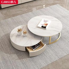 千匠一品 意式轻奢风格 岩板+环保中纤板+不锈钢底座 时尚优雅茶几CJ8853-L