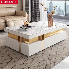 千匠一品 现代轻奢风格 岩板+环保中纤板+烤漆工艺+不锈钢镀金 时尚简约茶几 电视柜CJ8864-J