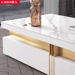 千匠一品 现代轻奢风格 岩板+环保中纤板+烤漆工艺+不锈钢镀金 时尚简约茶几 电视柜CJ8864-J