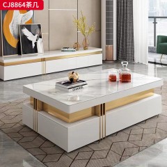 千匠一品 现代轻奢风格 岩板+环保中纤板+烤漆工艺+不锈钢镀金 时尚简约茶几 电视柜CJ8864-J