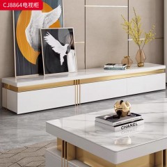 千匠一品 现代轻奢风格 岩板+环保中纤板+烤漆工艺+不锈钢镀金 时尚简约茶几 电视柜CJ8864-J
