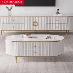 千匠一品 现代轻奢风格 岩板+环保中纤板+不锈钢脚架 时尚简约茶几 电视柜CJ8869-J