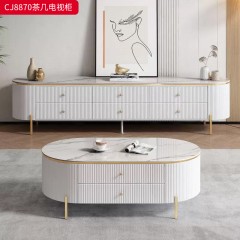 千匠一品 现代轻奢风格 岩板+环保中纤板+不锈钢脚架 时尚简约茶几 电视柜 边柜CJ8870-J