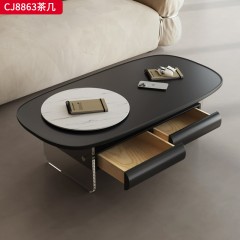 千匠一品 意式极简风格 岩板+环保中纤板+烤漆工艺+亚克力 时尚简约茶几CJ8863-J