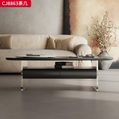千匠一品 意式极简风格 岩板+环保中纤板+烤漆工艺+亚克力 时尚简约茶几CJ8863-J