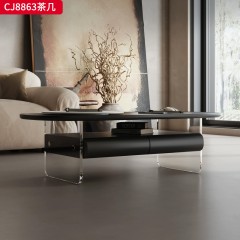 千匠一品 意式极简风格 岩板+环保中纤板+烤漆工艺+亚克力 时尚简约茶几CJ8863-J