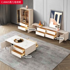 千匠一品 意式轻奢风格 岩板+环保中纤板+不锈钢镀金+五金脚架 时尚简约茶几 电视柜CJ8865-J