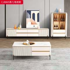 千匠一品 意式轻奢风格 岩板+环保中纤板+不锈钢镀金+五金脚架 时尚简约茶几 电视柜CJ8865-J