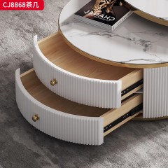千匠一品 意式轻奢风格 岩板+环保中纤板+钢化玻璃+不锈钢脚架 时尚简约茶几 电视柜CJ8868-J