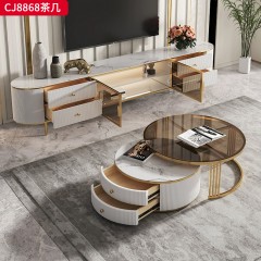 千匠一品 意式轻奢风格 岩板+环保中纤板+钢化玻璃+不锈钢脚架 时尚简约茶几 电视柜CJ8868-J