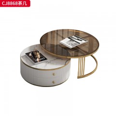 千匠一品 意式轻奢风格 岩板+环保中纤板+钢化玻璃+不锈钢脚架 时尚简约茶几 电视柜CJ8868-J
