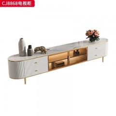 千匠一品 意式轻奢风格 岩板+环保中纤板+钢化玻璃+不锈钢脚架 时尚简约茶几 电视柜CJ8868-J