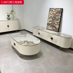 千匠一品 意式轻奢风格 岩板+环保中纤板+不锈钢脚架 时尚简约茶几 电视柜CJ8872-J