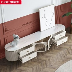千匠一品 现代轻奢风格 岩板+环保中纤板+不锈钢镀金 时尚大气电视柜 茶几组合CJ8882-J