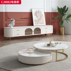 千匠一品 现代轻奢风格 岩板+环保中纤板+不锈钢镀金 时尚大气电视柜 茶几组合CJ8882-J