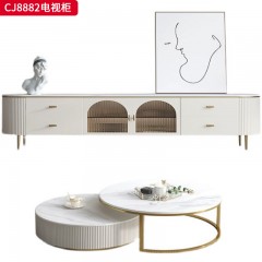 千匠一品 现代轻奢风格 岩板+环保中纤板+不锈钢镀金 时尚大气电视柜 茶几组合CJ8882-J