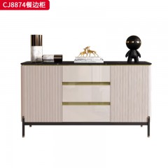 千匠一品 意式轻奢风格 岩板+环保中纤板+不锈钢脚架 时尚简约餐边柜CJ8874-J