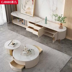 千匠一品 意式轻奢风格 岩板+环保中纤板+不锈钢镀金 时尚简约茶几组合 电视柜CJ8880-J