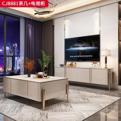千匠一品 意式轻奢风格 岩板+环保中纤板+不锈钢镀金 时尚简约电视柜CJ8881-J