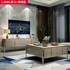 千匠一品 意式轻奢风格 岩板+环保中纤板+不锈钢镀金 时尚简约电视柜CJ8881-J