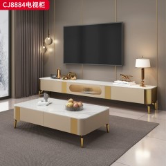 千匠一品 意式轻奢风格 岩板+环保中纤板+松木抽屉+不锈钢脚架 时尚简约电视柜CJ8884-J