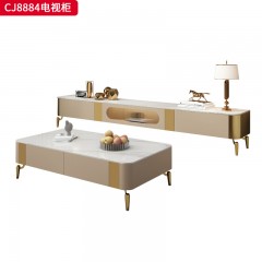 千匠一品 意式轻奢风格 岩板+环保中纤板+松木抽屉+不锈钢脚架 时尚简约电视柜CJ8884-J