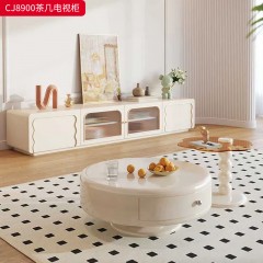 千匠一品 法式奶油风格 环保中纤板+烤漆工艺+钢化玻璃 时尚优雅茶几组合 电视柜CJ8900-J