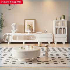 千匠一品 法式奶油风格 环保中纤板+烤漆工艺+钢化玻璃 时尚优雅茶几组合 电视柜CJ8900-J