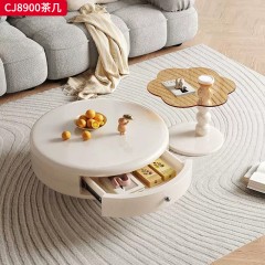 千匠一品 法式奶油风格 环保中纤板+烤漆工艺+钢化玻璃 时尚优雅茶几组合 电视柜CJ8900-J