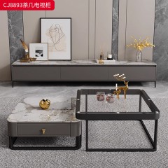 千匠一品 意式极简风格 岩板+环保中纤板+钢化玻璃+碳素钢脚架 时尚简约茶几 电视柜CJ8893-J