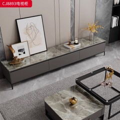 千匠一品 意式极简风格 岩板+环保中纤板+钢化玻璃+碳素钢脚架 时尚简约茶几 电视柜CJ8893-J