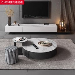 千匠一品 意式极简风格 岩板+环保中纤板+碳素钢脚架 时尚优雅茶几  电视柜CJ8894-L
