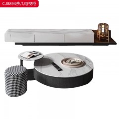 千匠一品 意式极简风格 岩板+环保中纤板+碳素钢脚架 时尚优雅茶几  电视柜CJ8894-L
