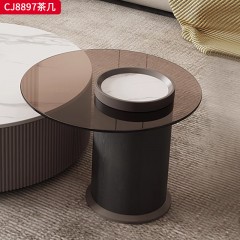 千匠一品 意式极简风格 岩板+环保中纤板+钢化玻璃+碳素钢脚架 时尚优雅茶几CJ8897-L