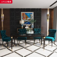 千匠一品 意式轻奢风格 岩板+钢琴烤漆+不锈钢钛金封釉+实木脚 时尚优雅餐桌JJY122-L