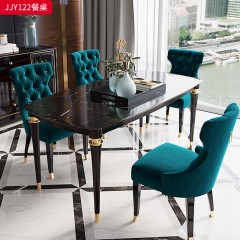 千匠一品 意式轻奢风格 岩板+钢琴烤漆+不锈钢钛金封釉+实木脚 时尚优雅餐桌JJY122-L