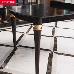 千匠一品 意式轻奢风格 岩板+钢琴烤漆+不锈钢钛金封釉+实木脚 时尚优雅餐桌JJY122-L