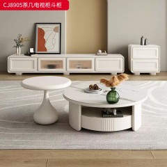 千匠一品 法式奶油风格 岩板+环保中纤板+烤漆工艺 时尚简约茶几 电视柜 边柜CJ8905-J