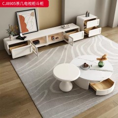 千匠一品 法式奶油风格 岩板+环保中纤板+烤漆工艺 时尚简约茶几 电视柜 边柜CJ8905-J