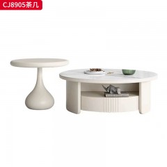 千匠一品 法式奶油风格 岩板+环保中纤板+烤漆工艺 时尚简约茶几 电视柜 边柜CJ8905-J