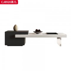 千匠一品 意式极简风格 岩板+环保中纤板贴木皮+烤漆工艺+亚克力 时尚简约茶几CJ8920-J
