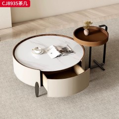 千匠一品 意式极简风格 岩板+环保中纤板+PU皮+碳素钢脚架 时尚简约茶几组合CJ8935-J