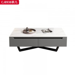 千匠一品 意式极简风格 岩板+环保中纤板+PU皮+碳素钢脚架 时尚简约茶几 电视柜CJ8938-J
