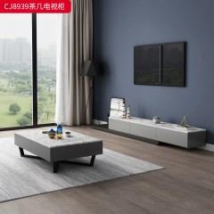 千匠一品 意式极简风格 岩板+环保中纤板+PU皮+碳素钢脚架 时尚简约茶几 电视柜CJ8939-J