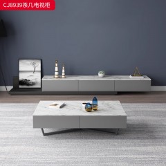 千匠一品 意式极简风格 岩板+环保中纤板+PU皮+碳素钢脚架 时尚简约茶几 电视柜CJ8939-J