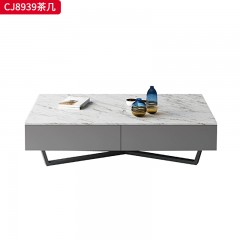 千匠一品 意式极简风格 岩板+环保中纤板+PU皮+碳素钢脚架 时尚简约茶几 电视柜CJ8939-J