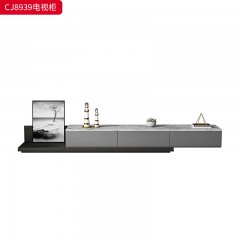 千匠一品 意式极简风格 岩板+环保中纤板+PU皮+碳素钢脚架 时尚简约茶几 电视柜CJ8939-J